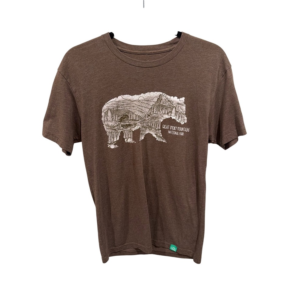 Wild Tribute Graphic Tee Brown Great Smoky Mountains Bear Silhouette Small S
